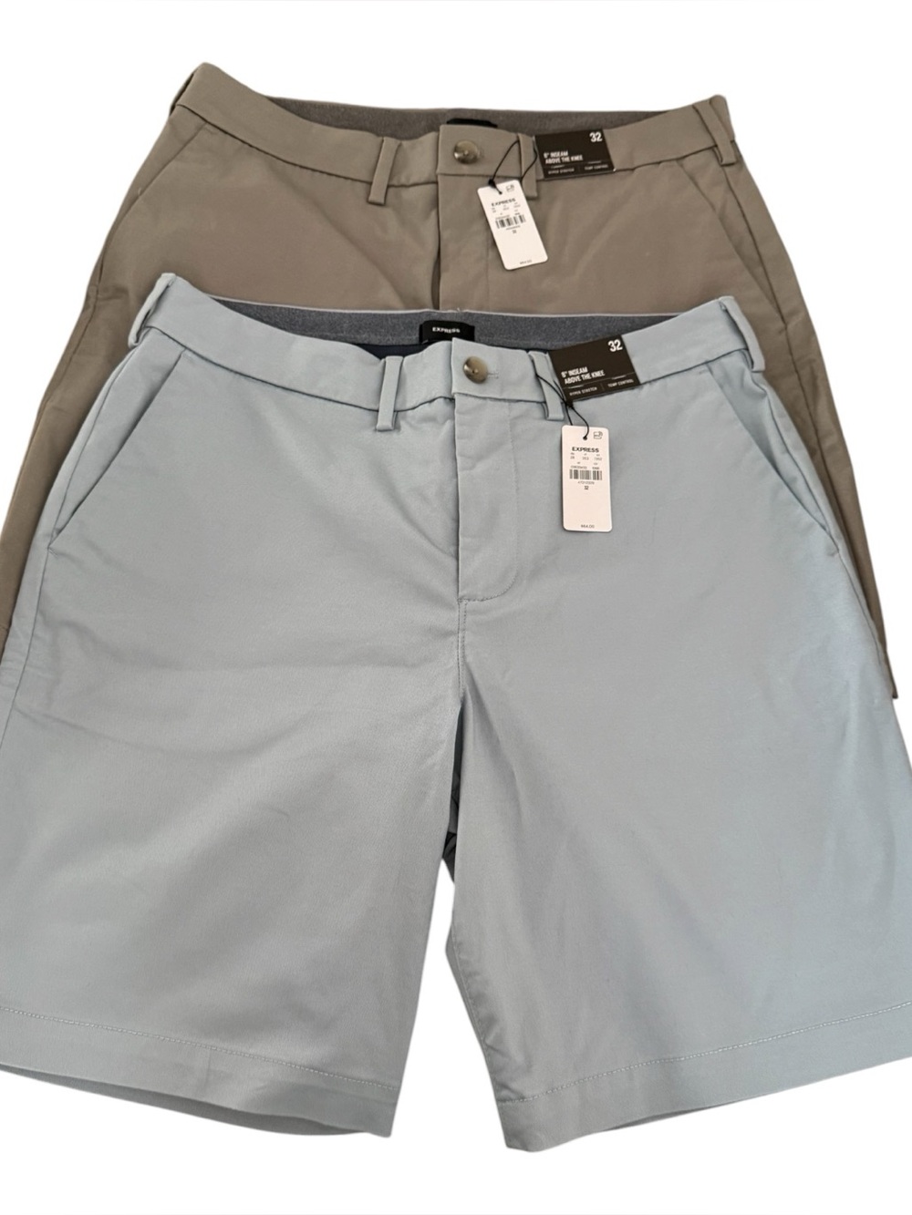 Express 8" Comfort Waist Hyper Stretch Slim Chino Shorts Set of 2 Size 32